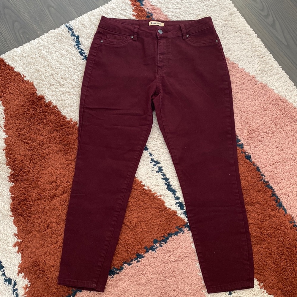 Blue Spice Burgundy Stretch Skinny Leg Jean 11 EUC
